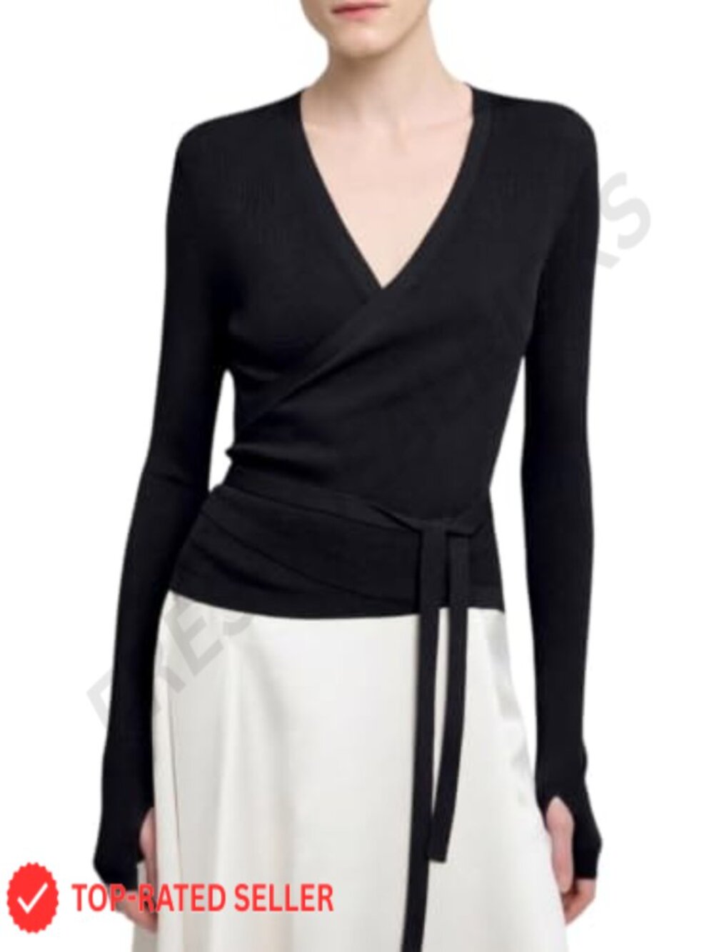 Wool Blend Wrap Sweater Long Sleeve V Neck Tie Front Crop Cardigan